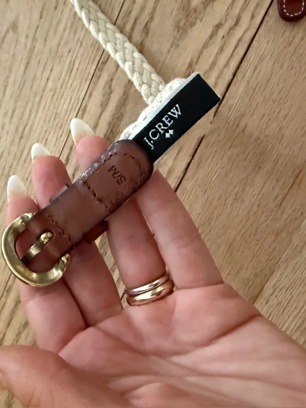 J. Crew Classic Braided Cream Belt with Brown Leather Trim - Picture 3 of 6